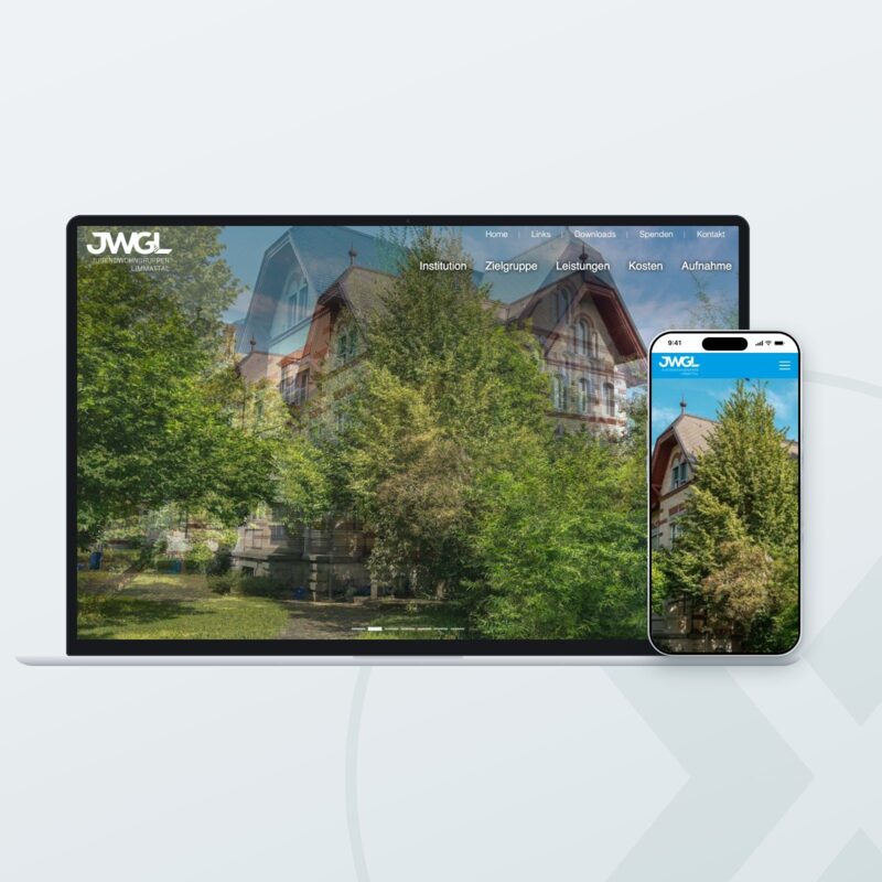 Website der Jugendwohngruppen Limmattal auf Laptop und Smartphone