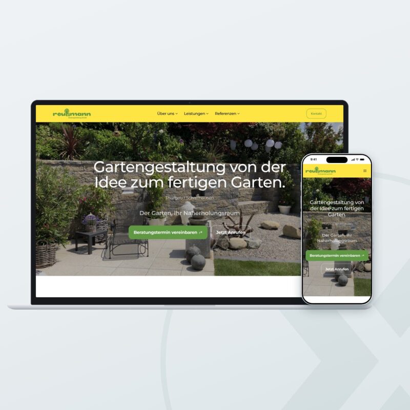 Website von Reutimann Gartengestaltung GmbH auf Laptop und Smartphone