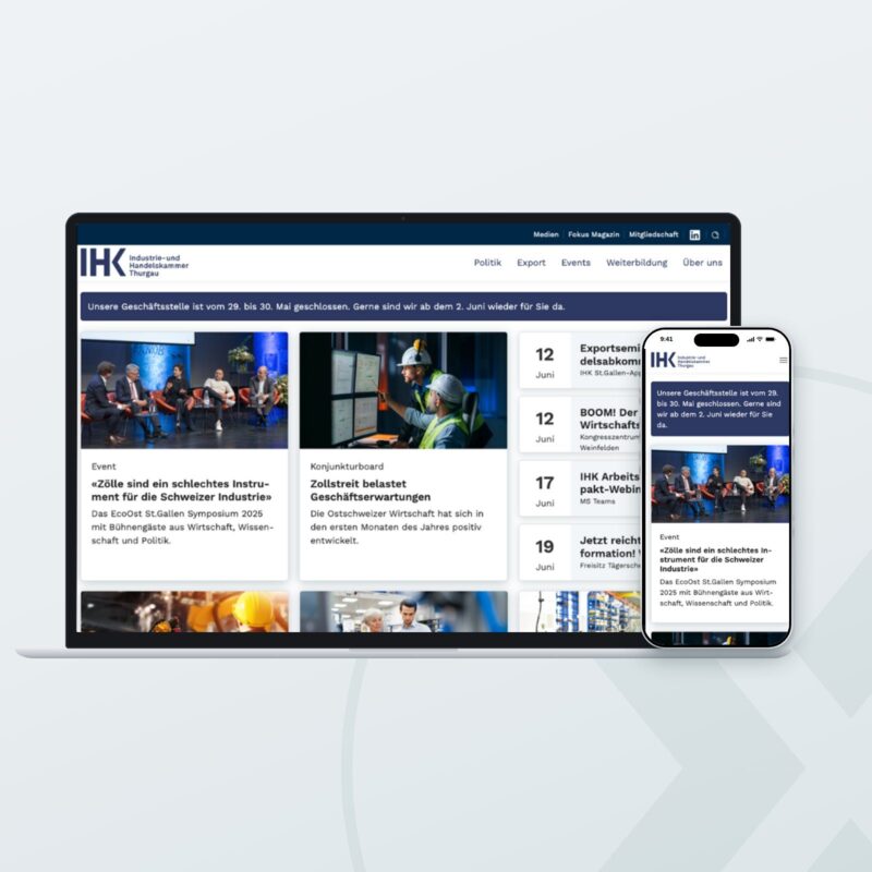 Website von Industrie- und Handelskammer Thurgau auf Laptop und Smartphone