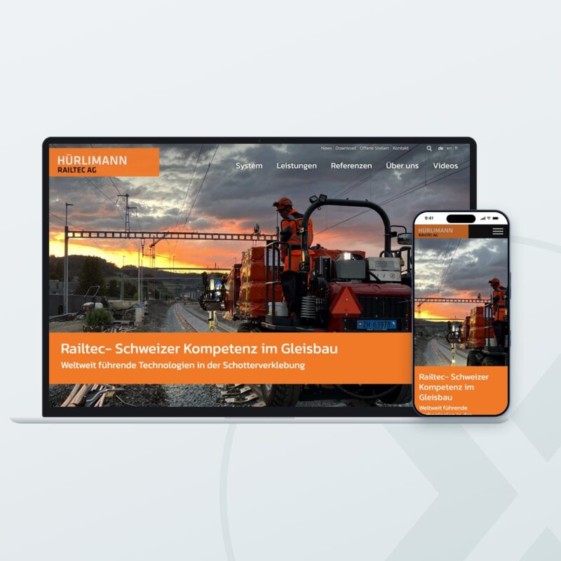 Website von Hürlimann Railtec AG auf Laptop und Smartphone