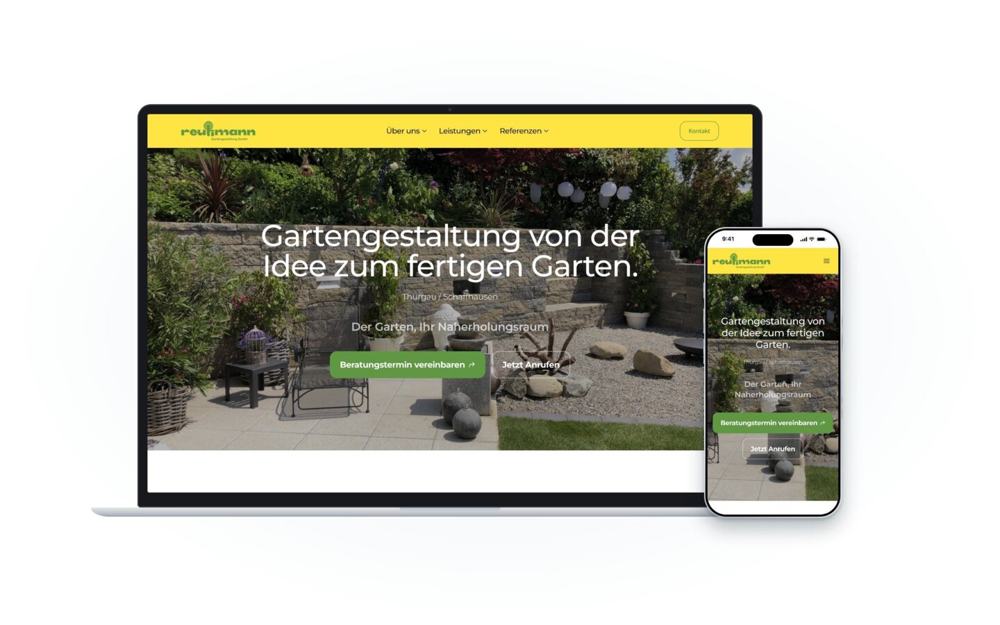 Website von Reutimann Gartengestaltung GmbH auf Laptop und Smartphone
