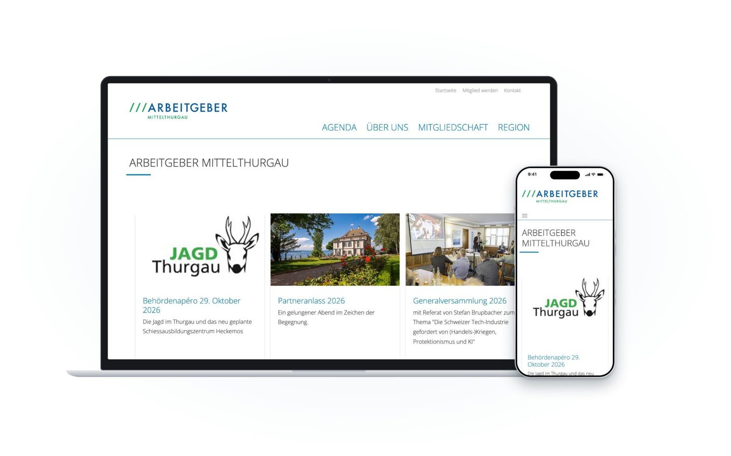 Website von Arbeitgeber Mittelthurgau auf Laptop und Smartphone