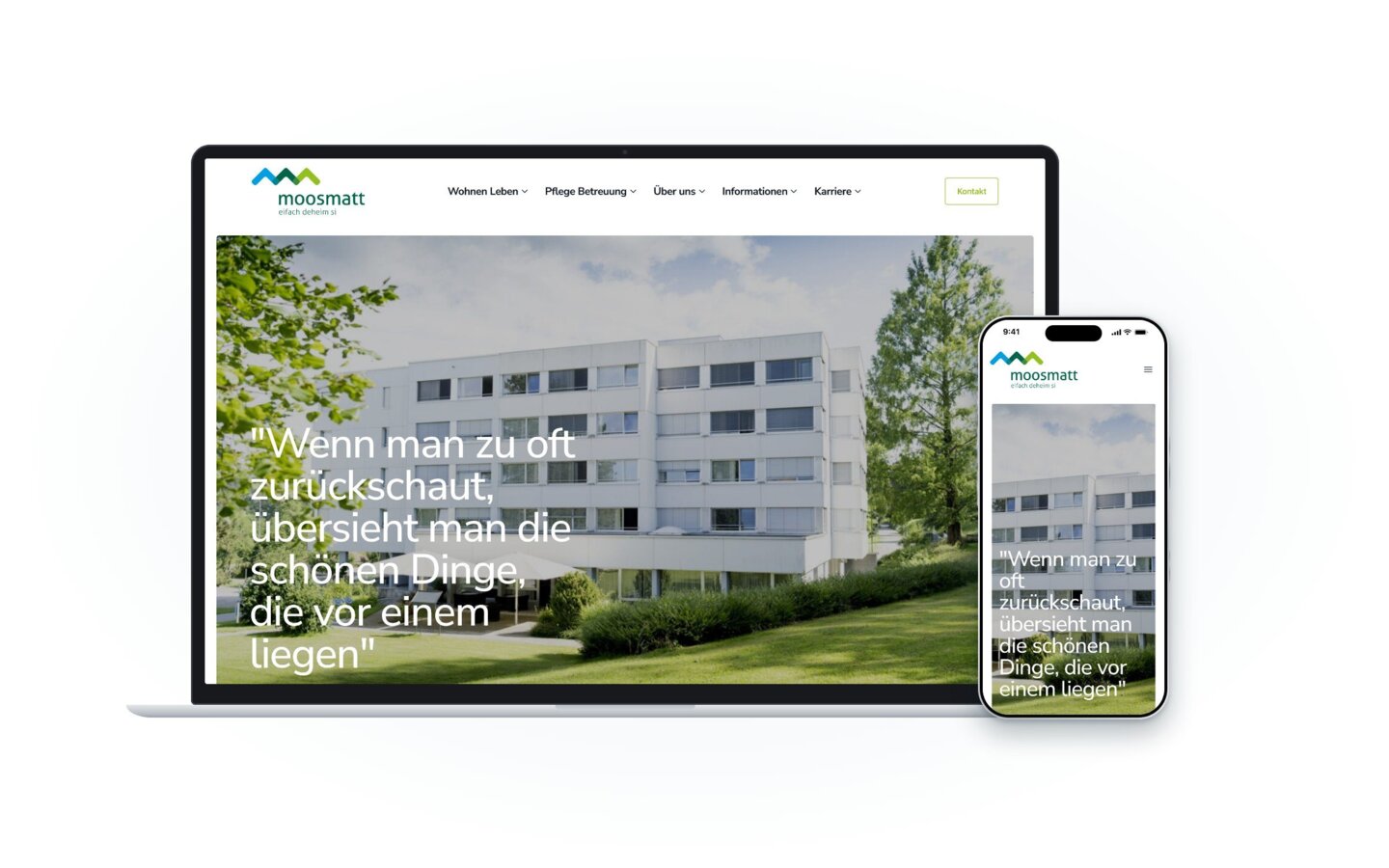Website des Alterszentrums Moosmatt auf Laptop und Smartphone