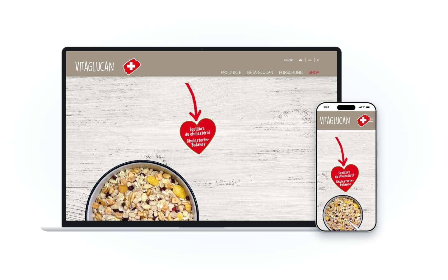 Website vitaglucan.ch auf Laptop und Smartphone