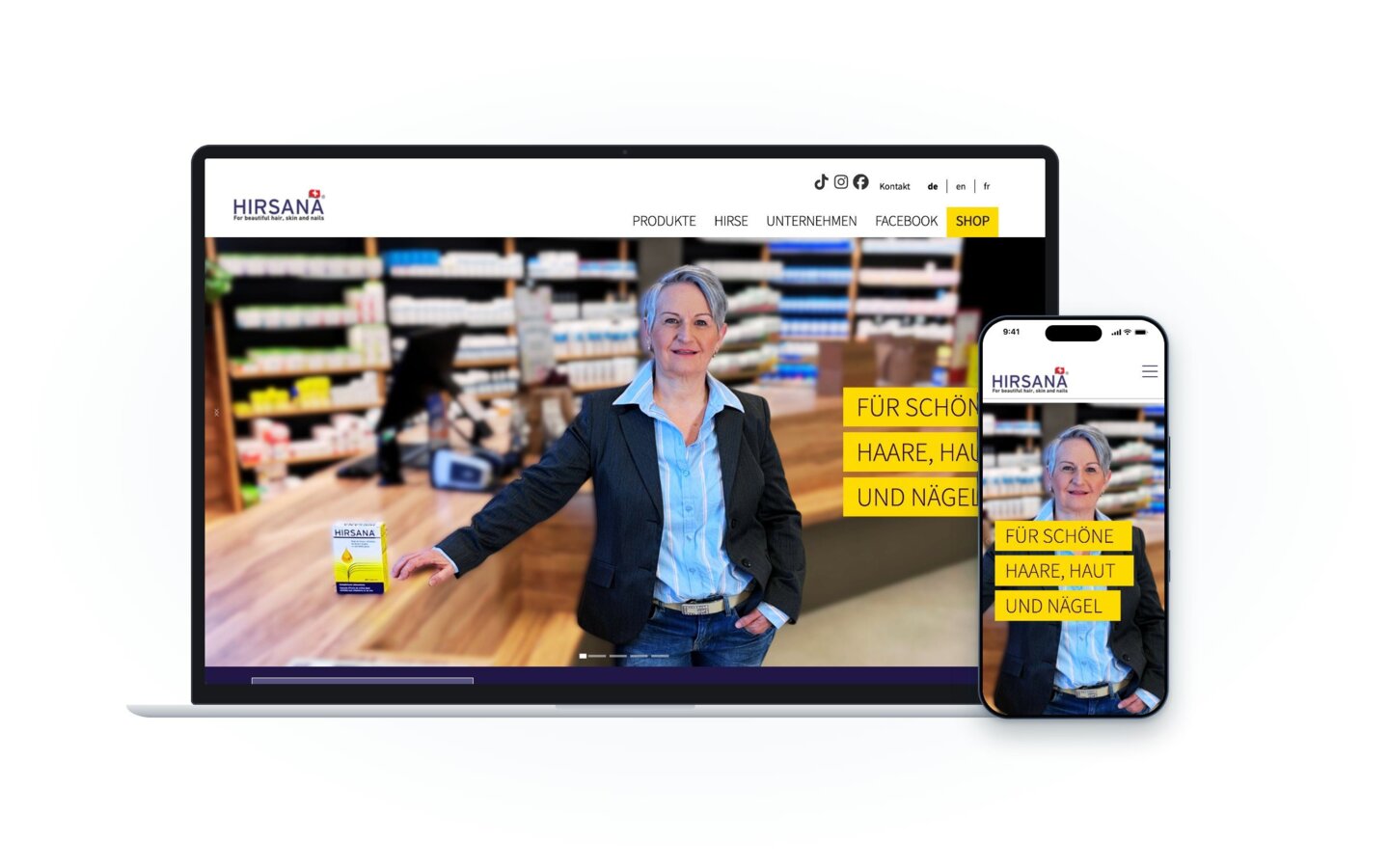 Website von Hirsana auf Laptop und Smartphone