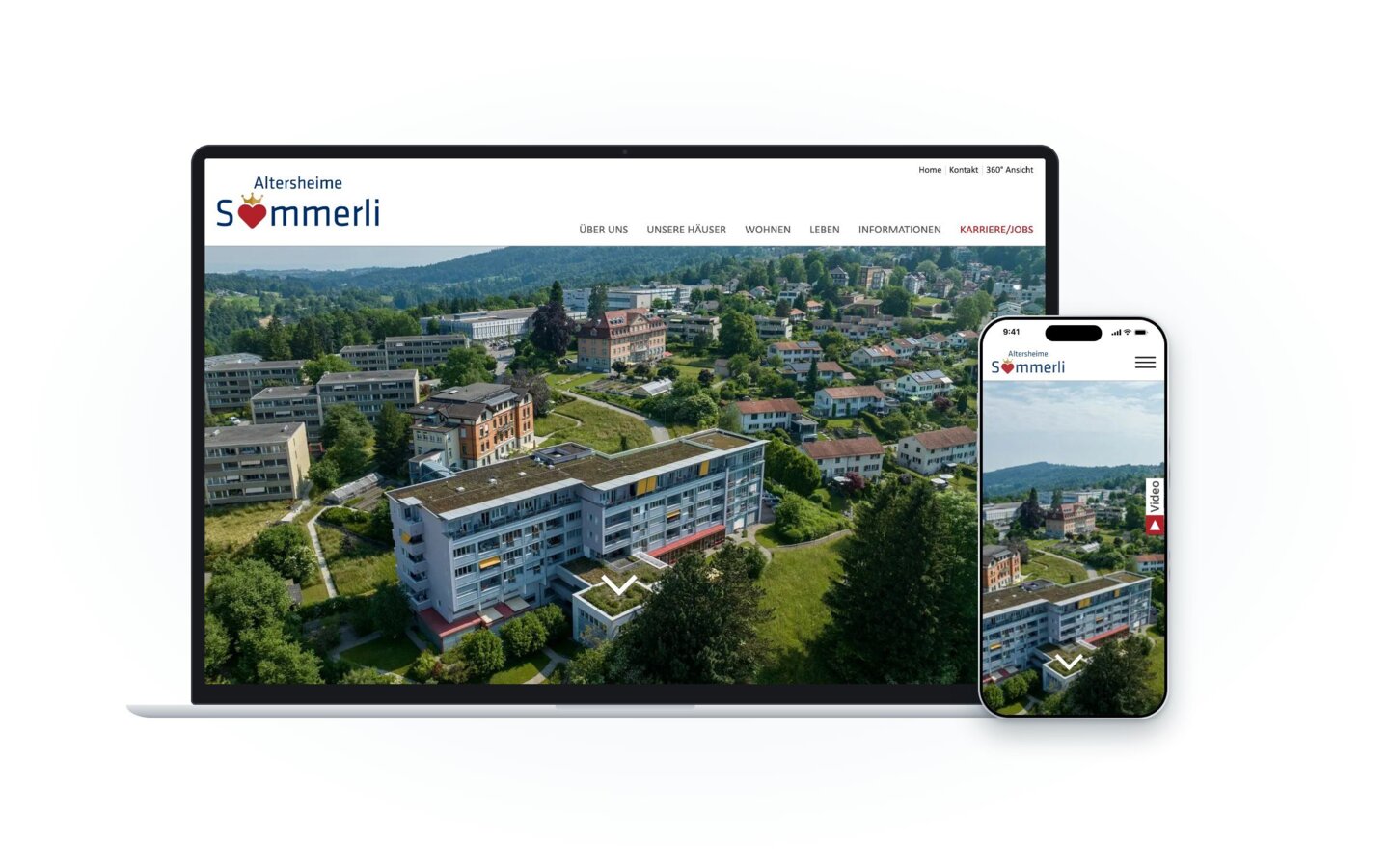 Website des Vereins Altersheime Sömmerli auf Laptop und Smartphone