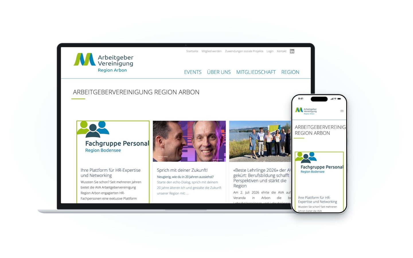 Website von AVA Arbeitgebervereinigung Region Arbon auf Laptop und Smartphone