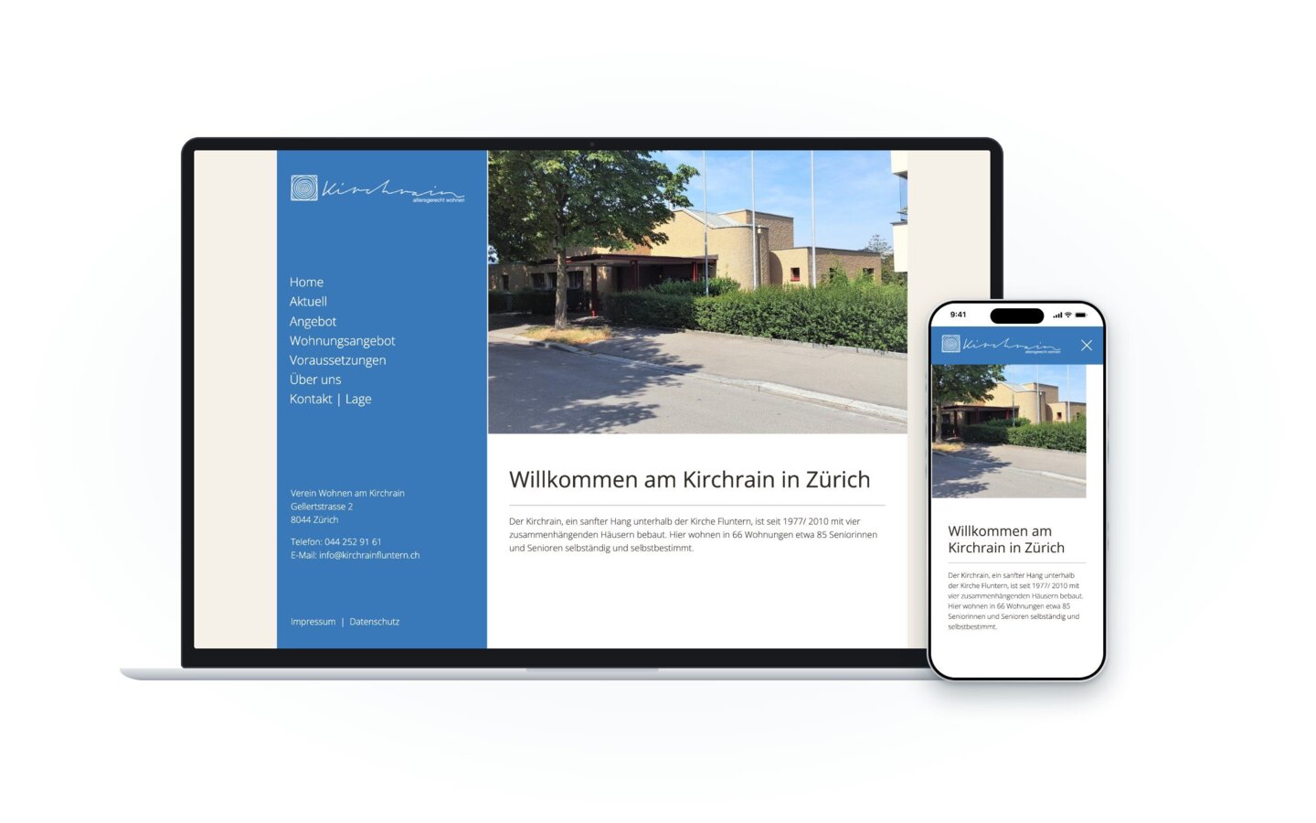 Website des Vereins Wohnen am Kirchrain auf Laptop und Smartphone