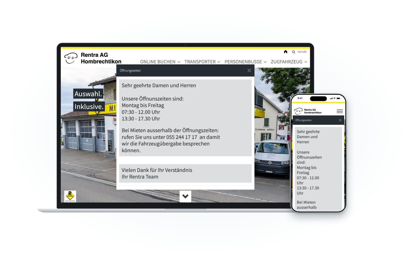 Website der Rentra AG auf Laptop und Smartphone