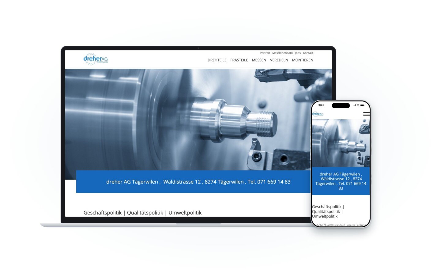 Website der Dreher AG auf Laptop und Smartphone