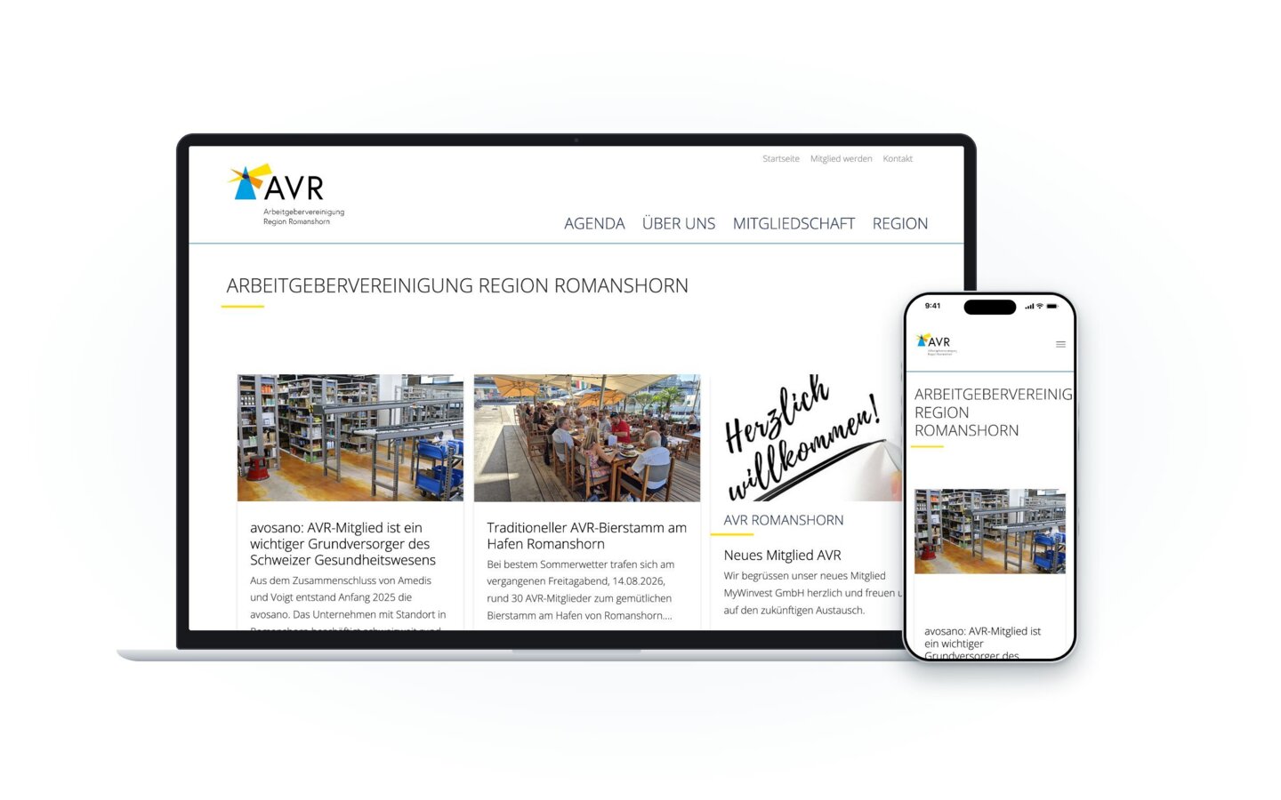 Website von Arbeitgebervereinigung Region Romanshorn auf Laptop und Smartphone