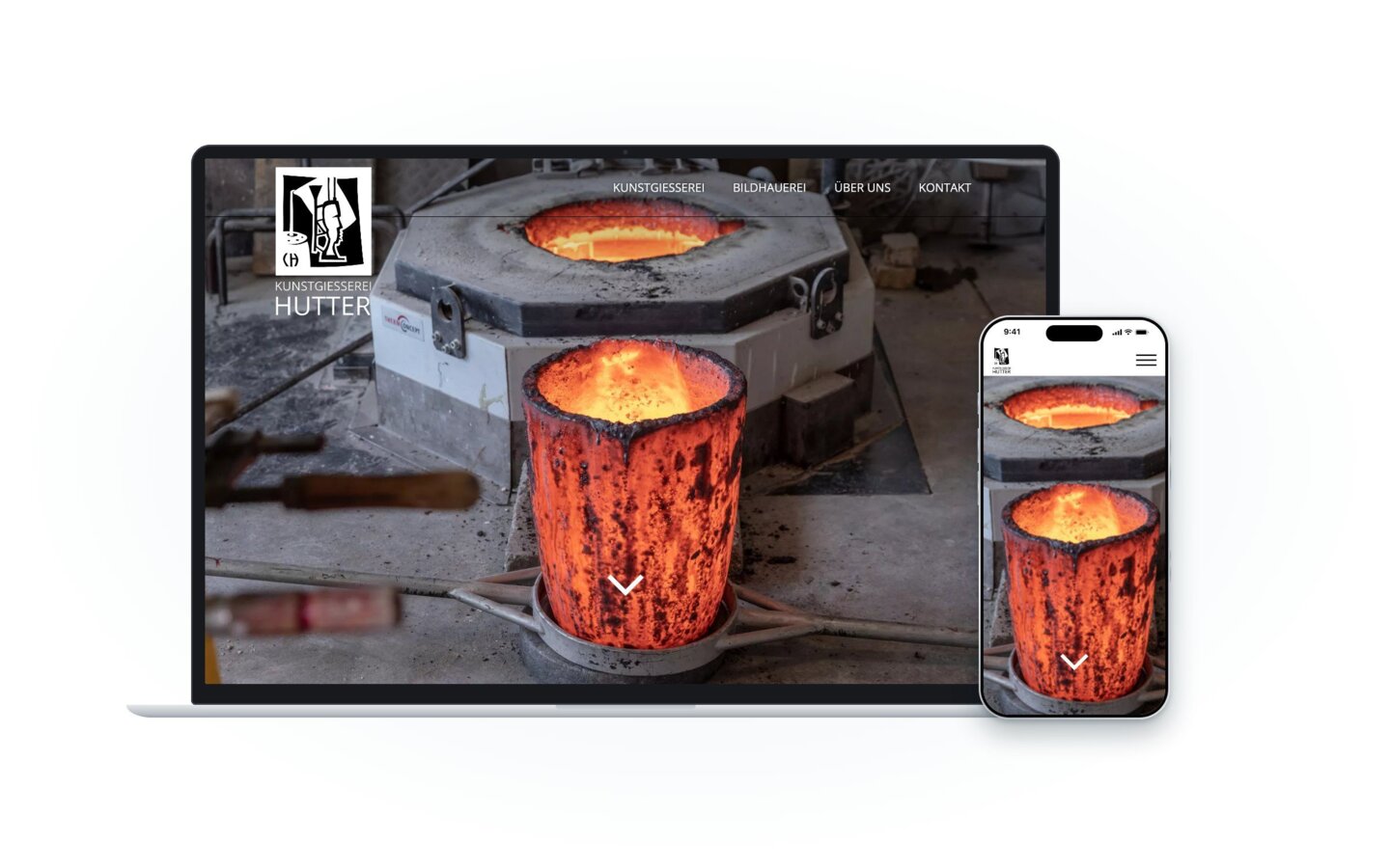 Website der Kunstgiesserei Hutter GmbH auf Laptop und Smartphone