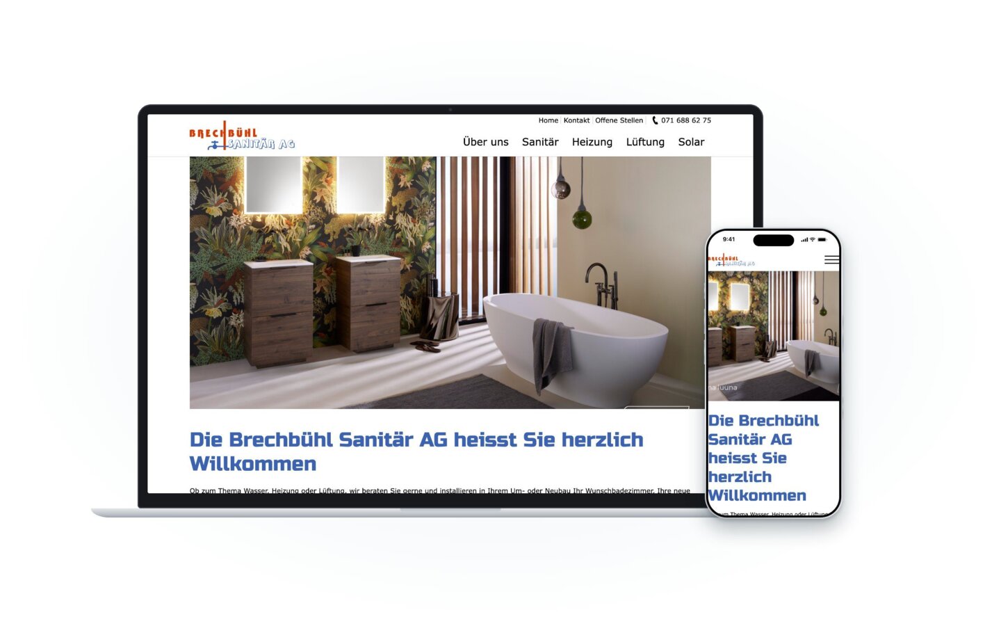 Website der Brechbühl Sanitär AG auf Laptop und Smartphone