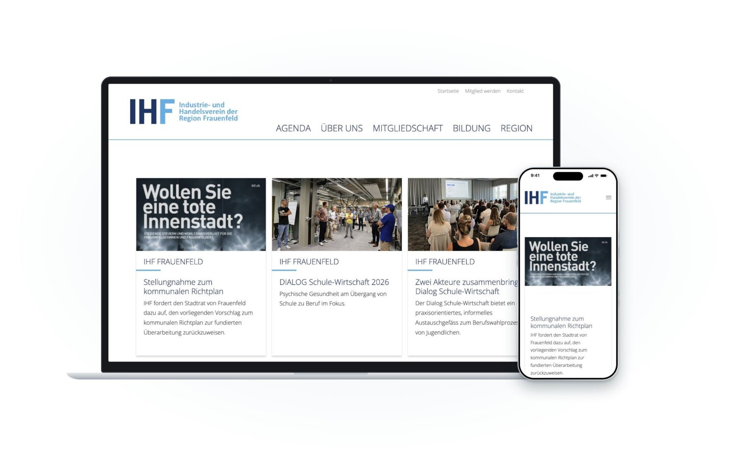 Website von Industrie- und Handelsverein Frauenfeld auf Laptop und Smartphone