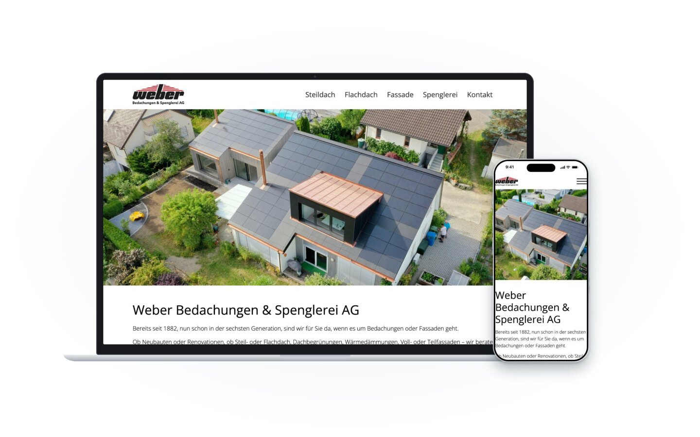 Website der Weber Bedachungen & Spenglerei AG auf Laptop und Smartphone