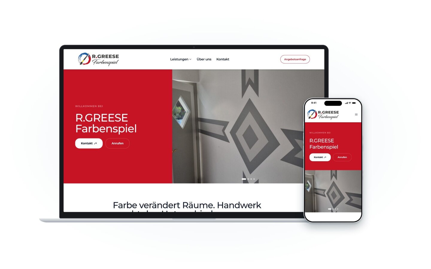 Website von Farbenspiel auf Laptop und Smartphone