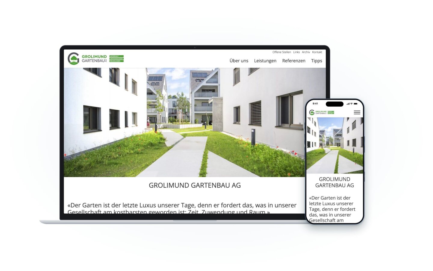 Website von Grolimund Gartenbau AG auf Laptop und Smartphone